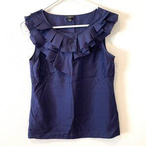 Ann Taylor Women's 100% Silk Sleeveless Ruffles Collar Top  Blue  Size: XSP